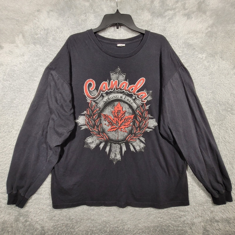 Canada Strong Free Maple Leaf Long Sleeve Shirt Mens XL Black